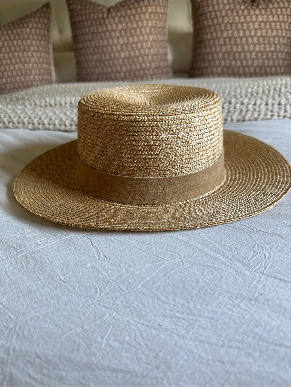 Lack Of Color Straw Boater Hat in Natural Tan
